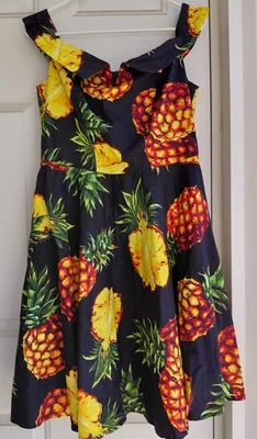 Belle Pogue Retro Tropical Off Shoulder Dress Pin Up Rockabilly Size Large EUC - Image 1 of 4