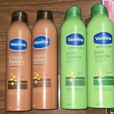 Dos Juegos Vaselina Cacao Radiante + Aloe Calmar Loción en Spray Continuo 190ml Ea. Foto 1 de 3
