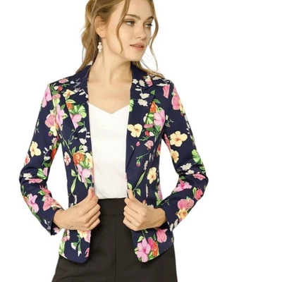 Allegra K Open Front Navy Cardigan NWT Floral Smart Office Blazer Size XL Career - Image 1 of 4