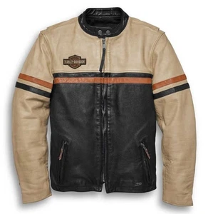 Harley Davidson  Offwhite Adventure Biker Jacket Genuine Cowhide Leather Jacket - Picture 1 of 4