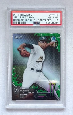 2019 Bowman Top 100 #BTP17 – JESUS LUZARDO – Green Refractor /99 – PSA 10 GEM MT - Image 1 of 2