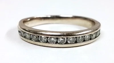 14K White Gold Band w/ 12 Natural Diamonds .02ct Each - Size 3.75 -1.7g - Image 1 of 4