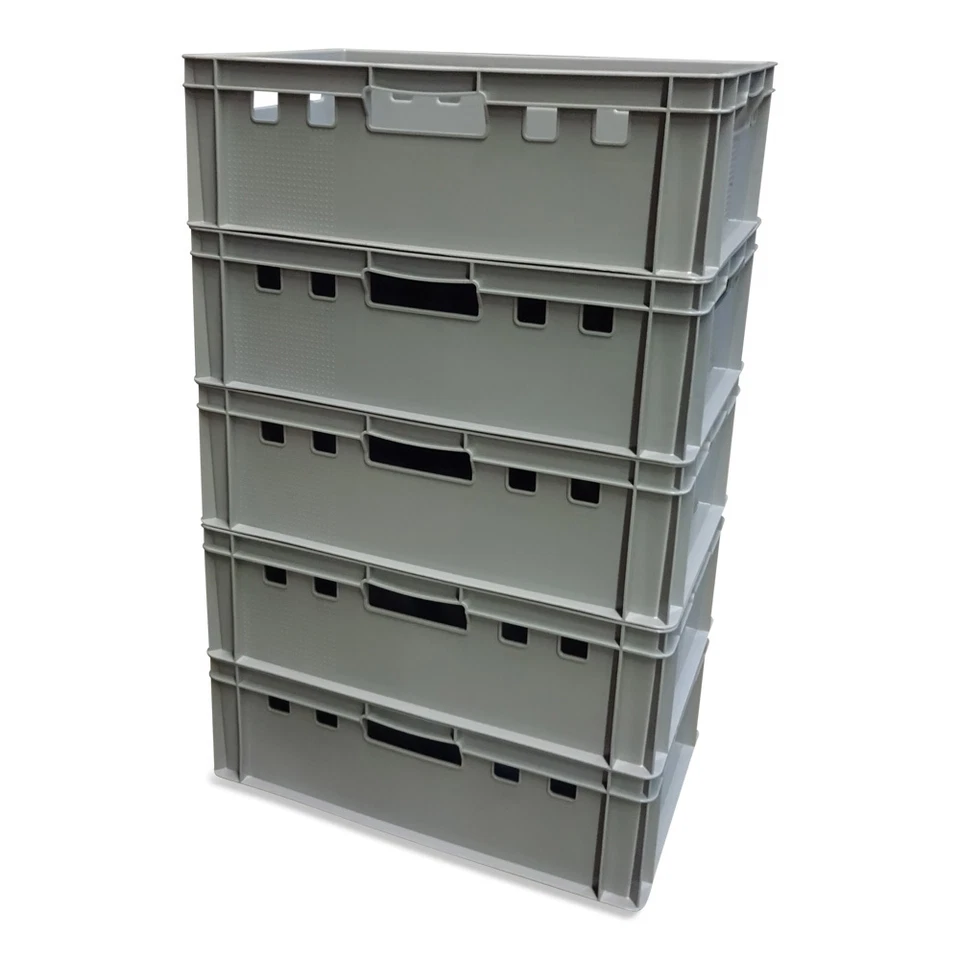 5 x E2 Eurofleischkiste Stapelkiste Lagerkiste Transportkiste Metzgerkiste grau.
