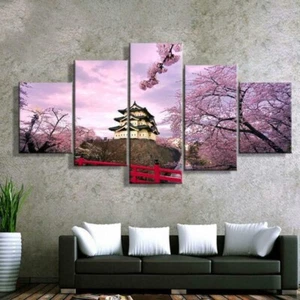 Japanese Pagoda Cherry Blossoms Temple Canvas Prints Painting Wall Art Decor 5P - Picture 1 of 3