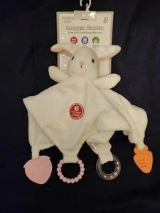 New Modern Baby Snuggle Blankie Lovey Blanket White Bunny Soother Teether Rattle - Picture 1 of 5
