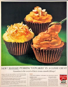 1962 Carnation Evaporated Milk Vintage Print Ad No-Bake Pudding Cupcakes - Picture 1 of 6