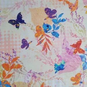 Collaged-Print Butterflies/Plants on Cream Cotton Shirting, from Robert Kaufman - Picture 1 of 4
