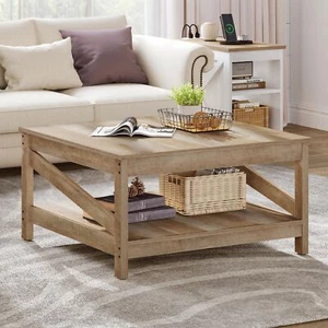 2-Tier Square Coffee Tables with Storage for Living Room Center Cocktail Table - Picture 1 of 10