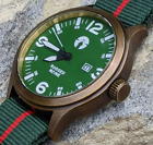 Solid brass, field, tool, military watch, Seiko movement, pilot, 44mm Dark Green