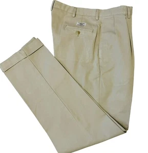 VTG Polo Ralph Lauren Hammond Chino Pants Men 36/34 Pleated Cuffed Trouser Beige - Picture 1 of 11
