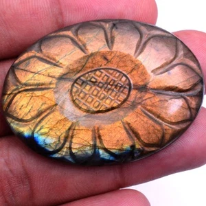 102 Cts Natural Labradorite Oval Hand Carving Flashy Untreated Loose Gemstone - Picture 1 of 5