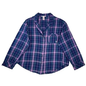 Victoria Secret Womens Shirt M Blue Pink Button Up Preppy Camp Collar Pajama Top - Picture 1 of 8