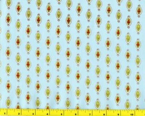 Rot Gelb Grün Blumen Tränen auf Aqua Halber Yard CPABLU06145 - Bild 1 von 1