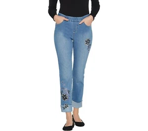 JEANS DENIM & CO 24W ÍNDIGO PULL ON FLORALES BORDADOS CON PUÑOS - Imagen 1 de 4