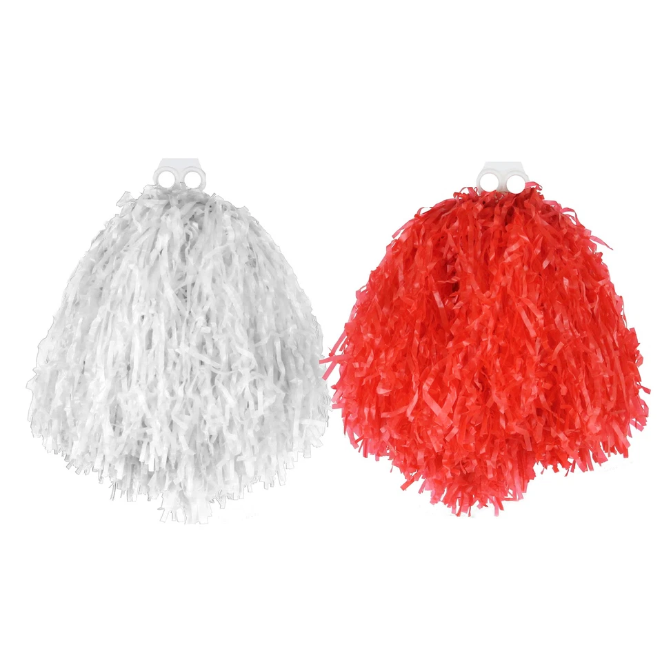 RED AND WHITE CHEERLEADER POM-POMS ST GEORGE FANCY DRESS ACCESSORY DANCE THEATRE - Image 1 of 1