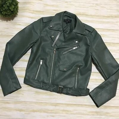 Love Tree NWT Faux Leather Moto Motorcycle Jacket Coat Sage Green Silver Small - Image 1 of 3
