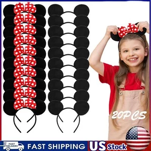 20 Pack Mouse Ears Headband Classic Solid Black And Red Bow Ears Headbands Bulk - Picture 1 of 16