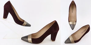 Anyi Lu Point Toe Pumps Wine/Maroon Suede Gold Platinum EU 37 / US 7-7.5 - Picture 1 of 12