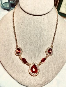 Monet signiert 16-18" Halskette Birne und Marquis rote Strass rolo goldfarben - Bild 1 von 7