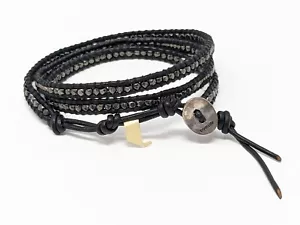 Chan Luu Wickelarmband Sterlingsilber Nuggets Natur Schwarz Leder - Bild 1 von 6