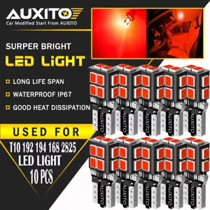 AUXITO 10X LED Parking Light Bulbs 168 194 2825 T10 Wedge Canbus Super Red EOA - Picture 1 of 12