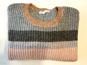 Striped C&C California XL Round Neck Sweater Soft & Fuzzy Like Vintage Mohair - Picture 1 of 9