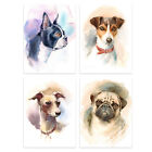 Dog Paintings Pug Jack Russell Terrier Unframed A4 Wall Art Print 4 Pack