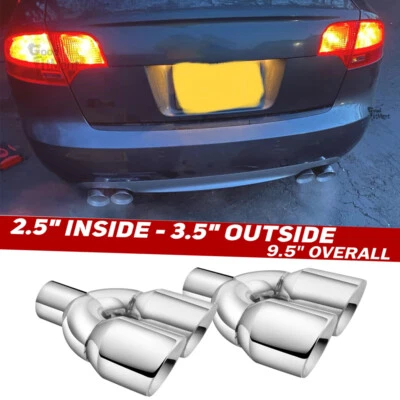 9.5" Long Dual Exhaust Tip Pipe 2.5" inlet 3.5" Outlet For Audi A4 Quattro S4 S5 - Image 1 of 4
