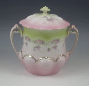 VICTORIAN ZDEKAUER BOHEMIA JELLY JAR CONDENSED MILK HOLDER WITH HANDLES PASTELS - Picture 1 of 5