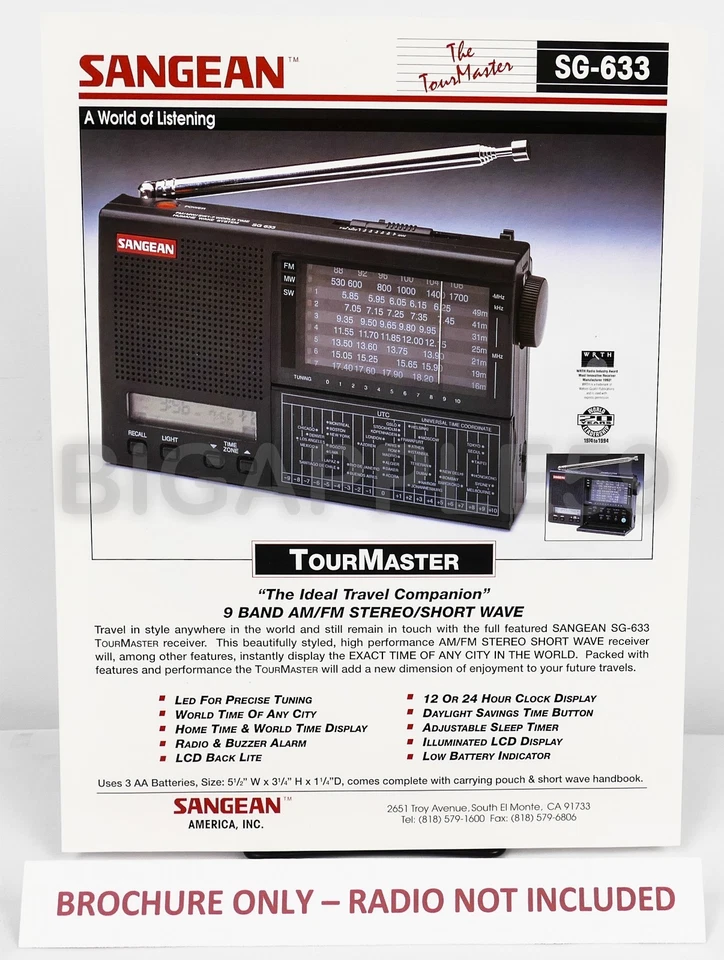工厂销售传单适用于 Sangean SG-633 调幅调频短波收音机 — 第 1/1 张图片