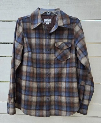VTG Country Clothes PENDLETON Plaid Ombre Virgin Wool LS Collard Button Up Shirt - Image 1 of 4