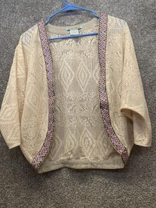 Pomodoro volante donna piccolo beige azteco spalle scoperte davanti pizzo boho western - Foto 1 di 8