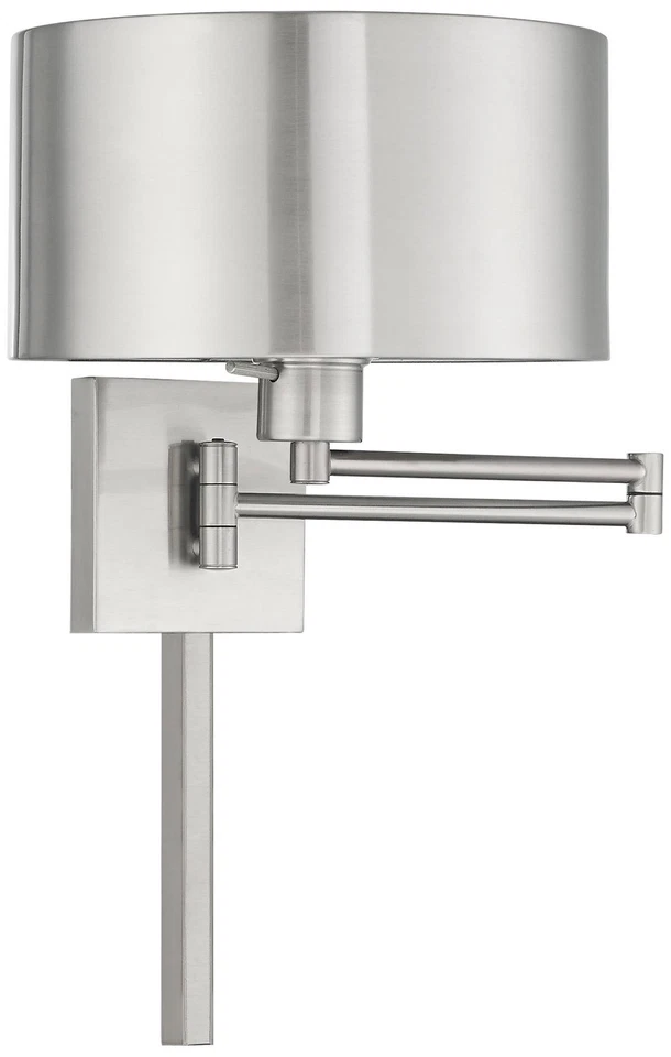 Brushed Nickel Metal Swing Arm Wall Lamp with Drum Shade - Image 1 of 1