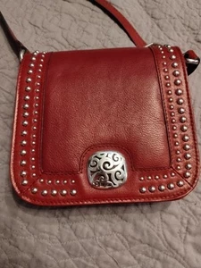 Brighton Red Leather Handbag Studded Crossbody - Picture 1 of 16