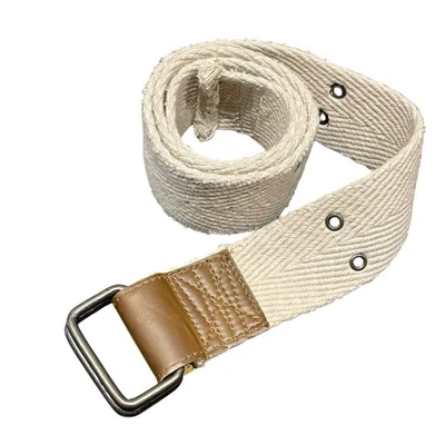 Unisex Lona Y2K Tejido 42”L Beige Caqui D-Anillo 2”W Cinturón Informal Extremo Deshilachado Talla 29 Foto 1 de 4