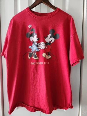 Red Walt Disney World Parks Mickey & Minnie Mouse Holding Hands T-Shirt 2XL - Image 1 of 4