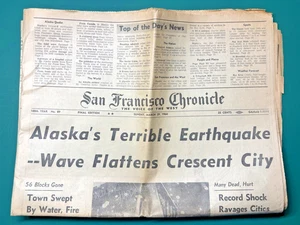 VINTAGE NEWSPAPER: March 29, 1964 - ALASKA EARTHQUAKE - San Francisco Chronicle - Picture 1 of 4