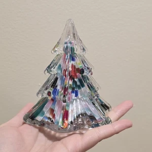 Vintage Kunst Glas Prestige Weihnachtsbaum Briefbeschwerer blau rosa grün Dekor 4,5" - Bild 1 von 16