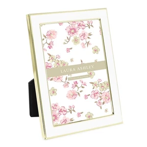 4x6 White Enamel Picture Frame, Gold Metal Edge with Easel, for Countertop, C... - Foto 1 di 7