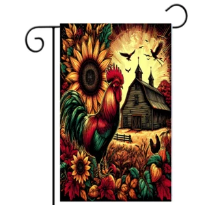 Gallo Jardín Bandera 12x18 pulgadas Granero Girasol Otoño Otoño Exterior Patio - Imagen 1 de 2