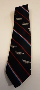 1976 SMITHSONIAN INSTITUTION Bi-Plane Navy Blue Striped Prince Consort Neck Tie - Picture 1 of 6