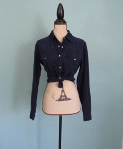 Size: M MAGAZINE Blue Corduroy Top Button-Up Womens Collar Shirt Textured Detail - Picture 1 of 11