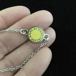 MARC JACOBS Yellow LOGO Disc Enamel Silver Tone Chain Bracelet Dainty - Picture 1 of 4