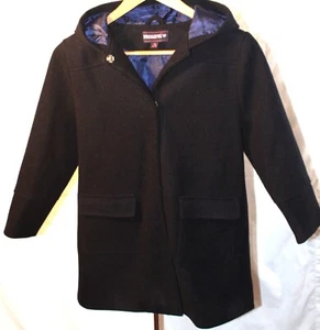 Pink Latte Black Coat Girl Size M 8-10 100% Polyester Snap Closure Hood Lined - Picture 1 of 7