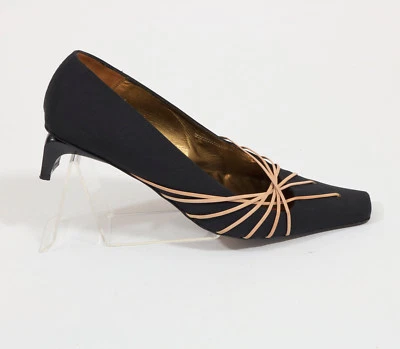 Туфли-лодочки DKNY Faille уникальные с квадратным носком на тонких сложенных каблуках размер США 7 М сделано в Испании - Изображение 1 из 4