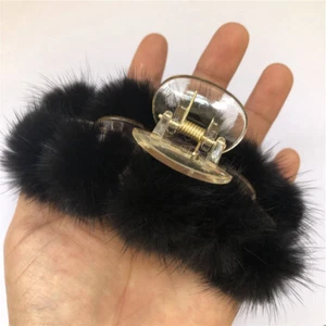 Women's Real Mink Fur Hair Clip Hair Claw Bobby Pin Hairpin Hair Pin W Pompom - Picture 1 of 7