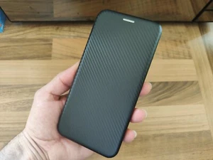 Sharp Aquos R5G Carbon style Wallet Case Cover - Picture 1 of 6