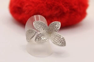 ANELLO ARGENTO FIORE PAVE' DI ZIRCONI BIANCHI GAMBO REGOLABILE MIS 18 EXPLOIT - Foto 1 di 5