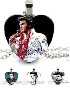 Elvis Presley Herz Anhänger 18 Zoll Halskette Glied Kette Musik 1 Zoll Durchmesser Rund Silber P27 - Bild 1 von 6