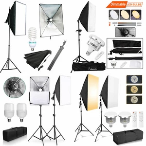 Photography Studio Softbox Continuous Video Lighting Kit 25W 45W 85W 135W Bulbs - Picture 1 of 21